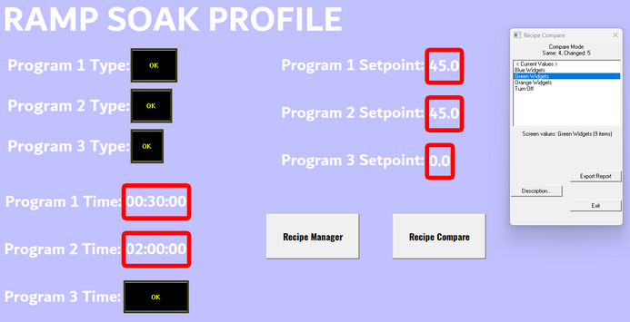 Figure 5: Comparing current values to baseline values of the Green Widgets recipe.