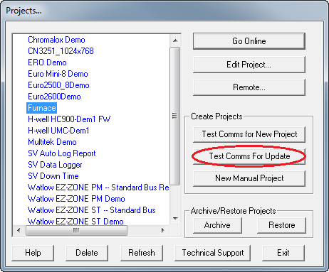 TestCommsForUpdate